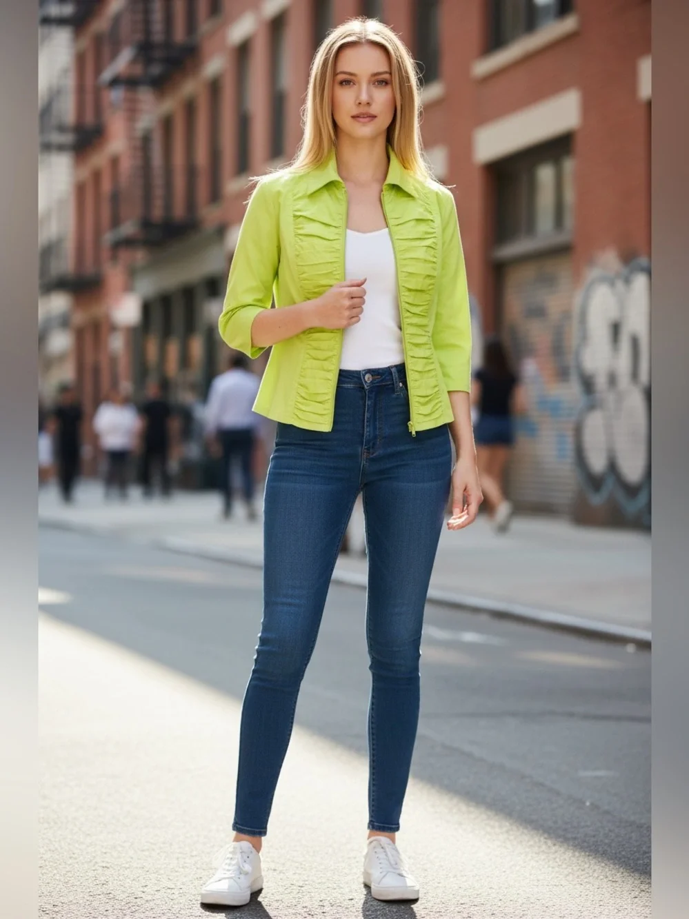 Ravel XL neon‎ green zippered ruched 3/4 length sleeves jacket